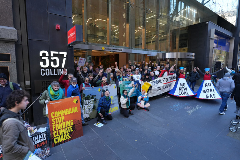 Rally at CommBank office in Melbourne